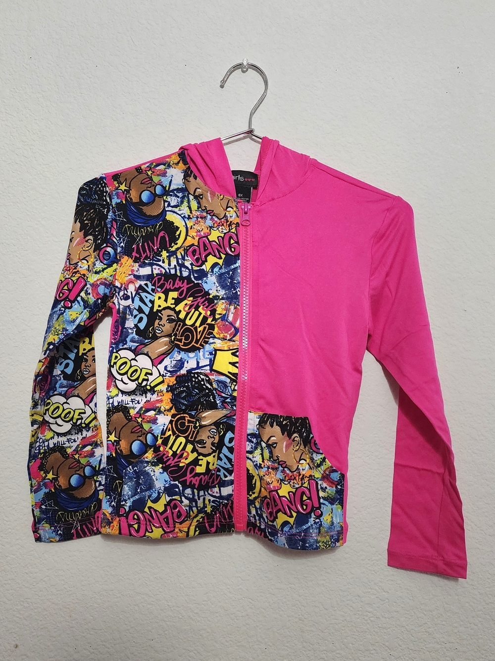 Fashion Nova Girls' Hot Pink Graphic Hooded Zip Jacket